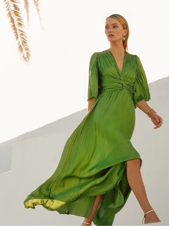 Joseph Ribkoff Dresses & Skirts - Joseph Ribkoff Pleated Satin Midi Dress — Greenery (Small)